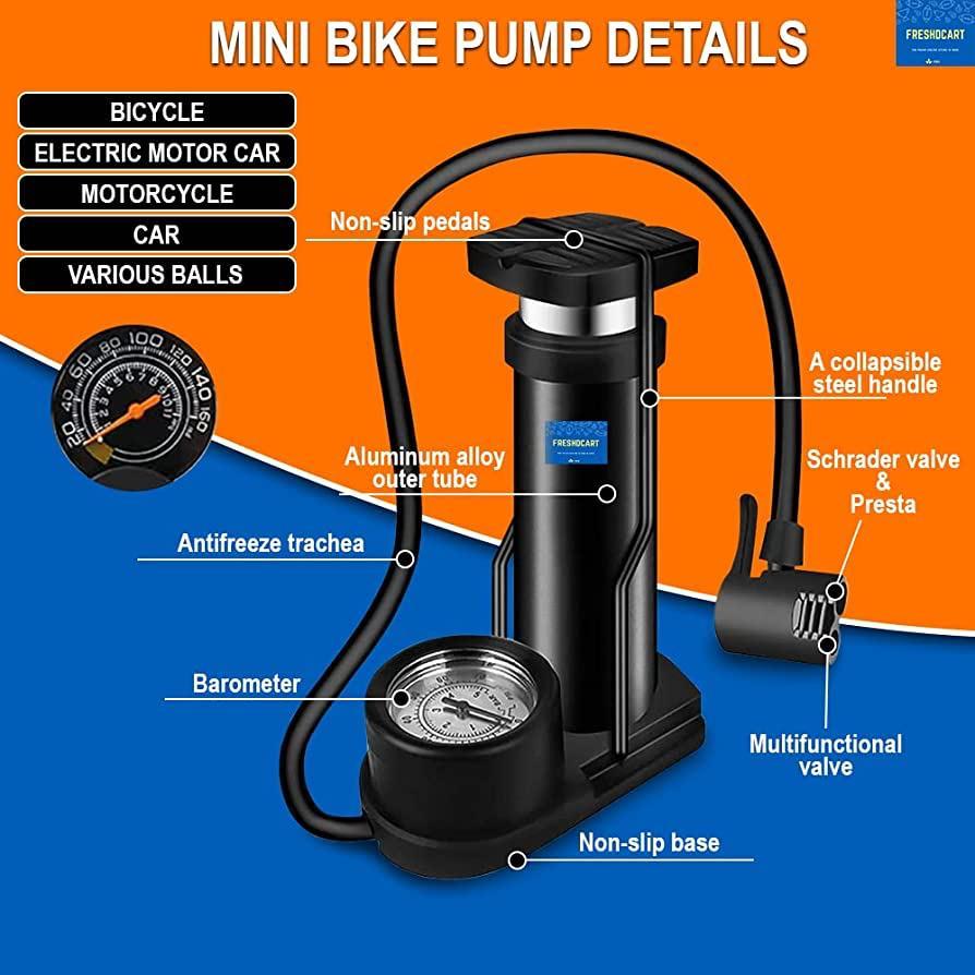 Black Foot Pump Aluminum + ABS Portable Foot Activated Foot Air Pump for car and Bike Bicycle