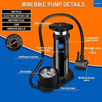 Thumbnail for Black Foot Pump Aluminum + ABS Portable Foot Activated Foot Air Pump for car and Bike Bicycle