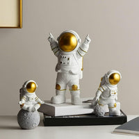 Thumbnail for Astronaut Spaceman Statue Ornament Home Office Desktop Figurine Decors Set of 3 - Golden