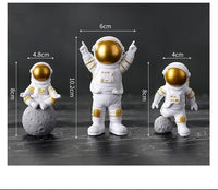 Thumbnail for Astronaut Spaceman Statue Ornament Home Office Desktop Figurine Decors Set of 3 - Golden