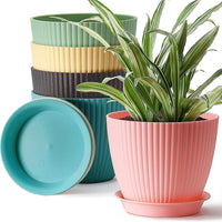 Thumbnail for Plastic Round Flower Pot Drainage Holes and Tray Indoor Outdoor Plant