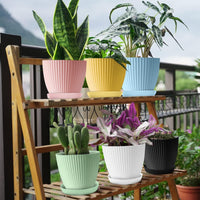 Thumbnail for Plastic Round Flower Pot Drainage Holes and Tray Indoor Outdoor Plant